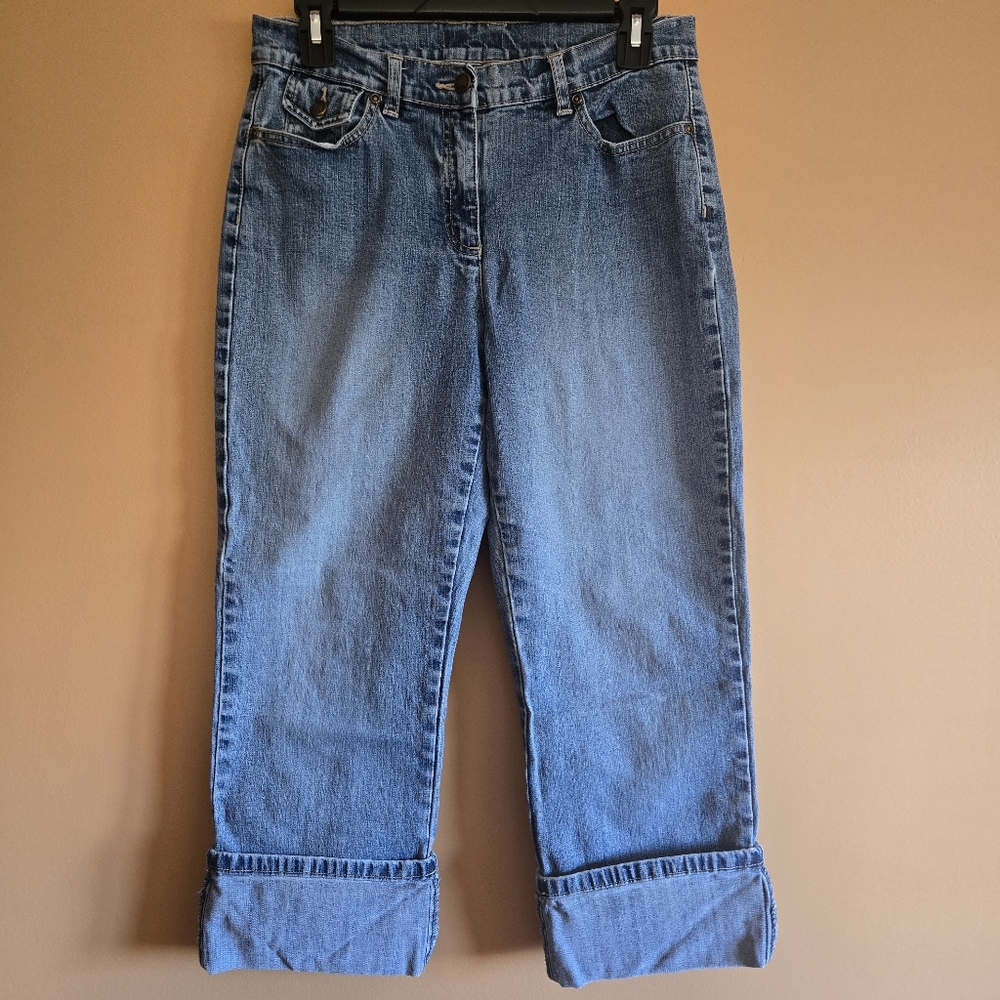 Crazy Horse Rolled Cuff Capri Jeans, 8 (Waist=14")